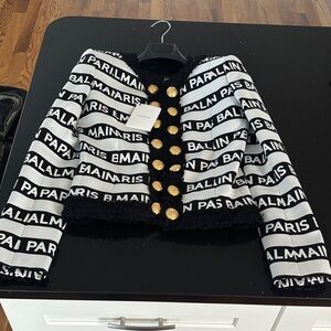 Balmain Monochrome Logo Jacket with Gold Buttons
